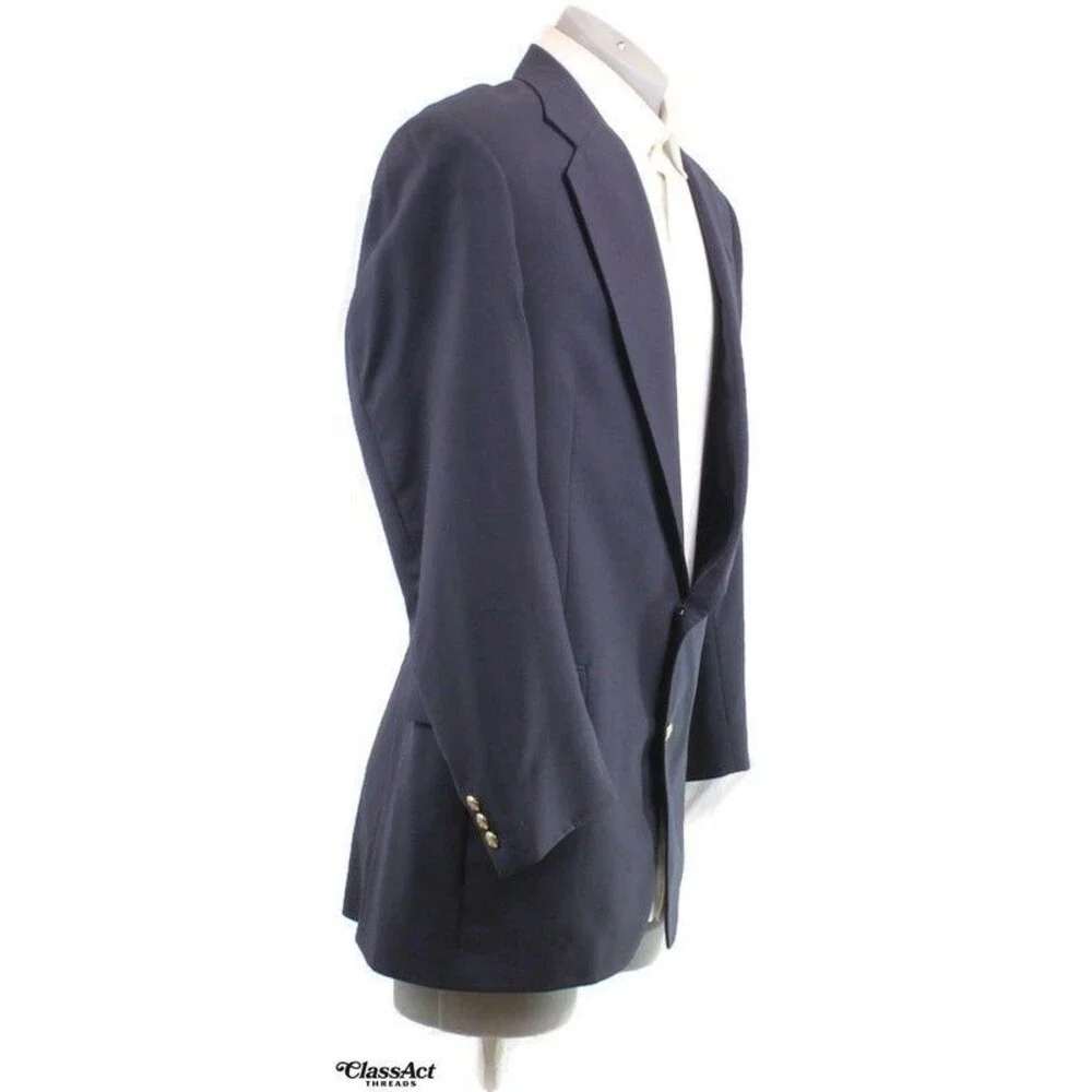 Vtg Jos A Bank Navy Blue Gold 2 Button Wool Blazer Suit Jacket Sport Coat 44L